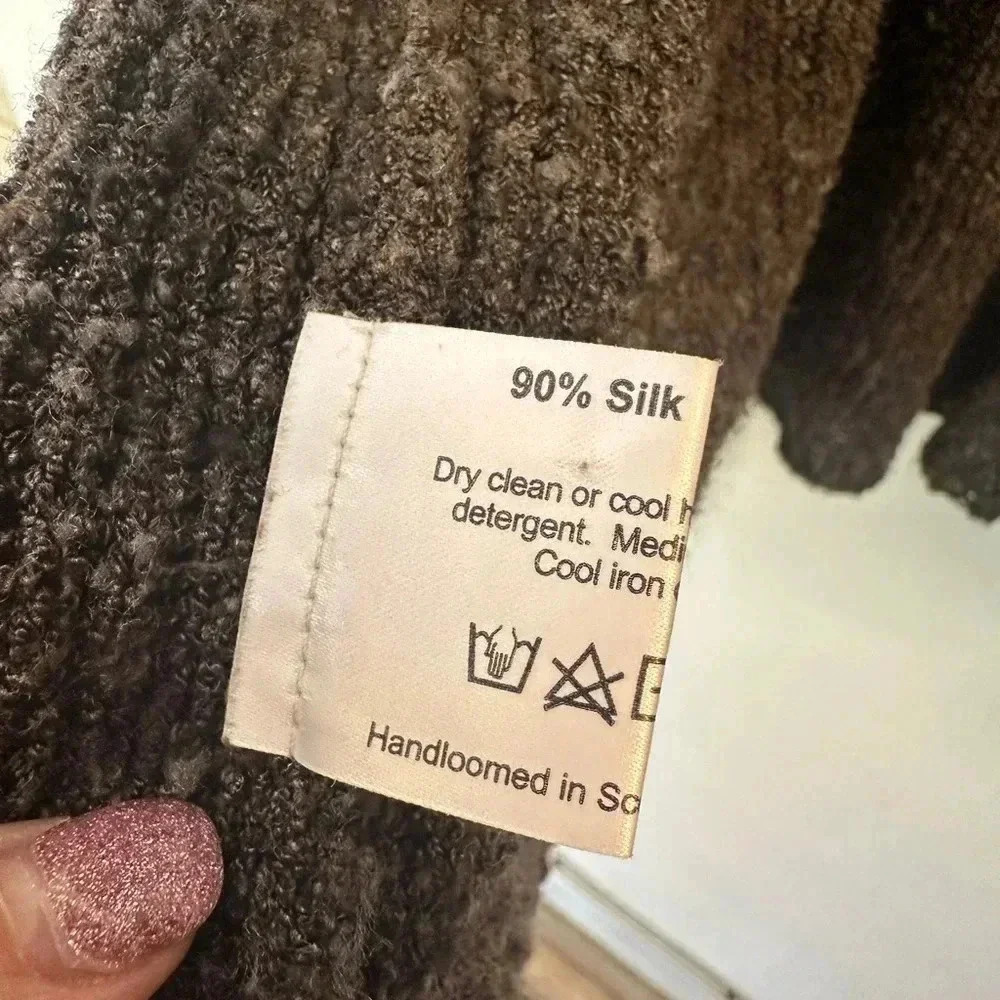 ESKANDAR Long Cardigan Brown OS silk - Picture 3 of 6